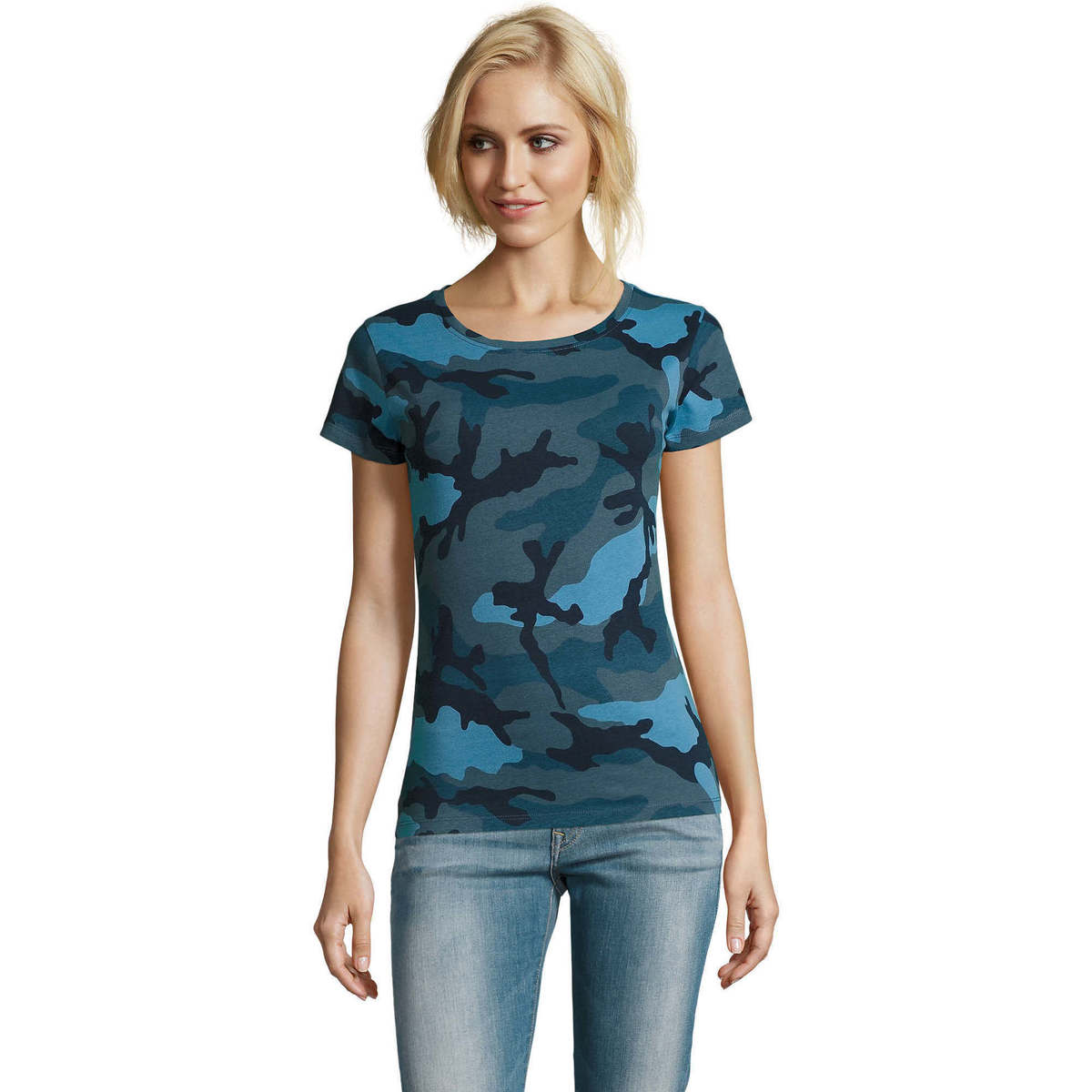 Textiel Dames T-shirts korte mouwen Sols CAMOUFLAGE DESIGN WOMEN Blauw