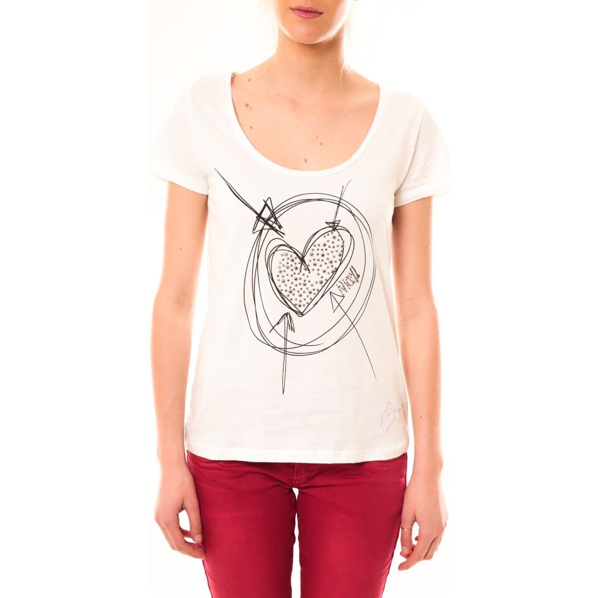 Textiel Dames T-shirts korte mouwen Desigual T-Shirt Elisa 51T25D6 Blanc Wit