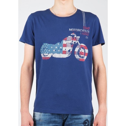 Textiel Heren T-shirts & Polo’s Wrangler S/S Biker Flag Tee W7A53FK 1F Blauw