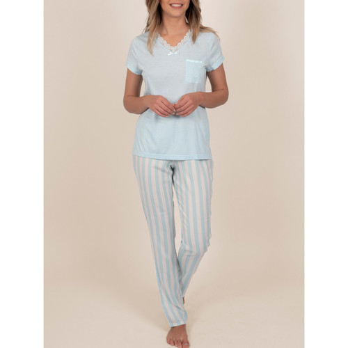 Textiel Dames Pyjama's / nachthemden Admas Homewear pyjama broek t-shirt Classic Stripes blauw Blauw