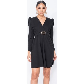 Textiel Dames Korte jurken Parisian Puffed Sleeve Wrap Front Mini Dress Zwart