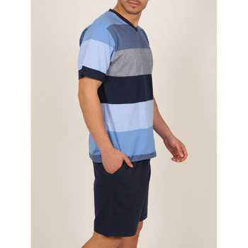 Admas Homewear pyjamashorts t-shirt Stay Stripes blauw Blauw