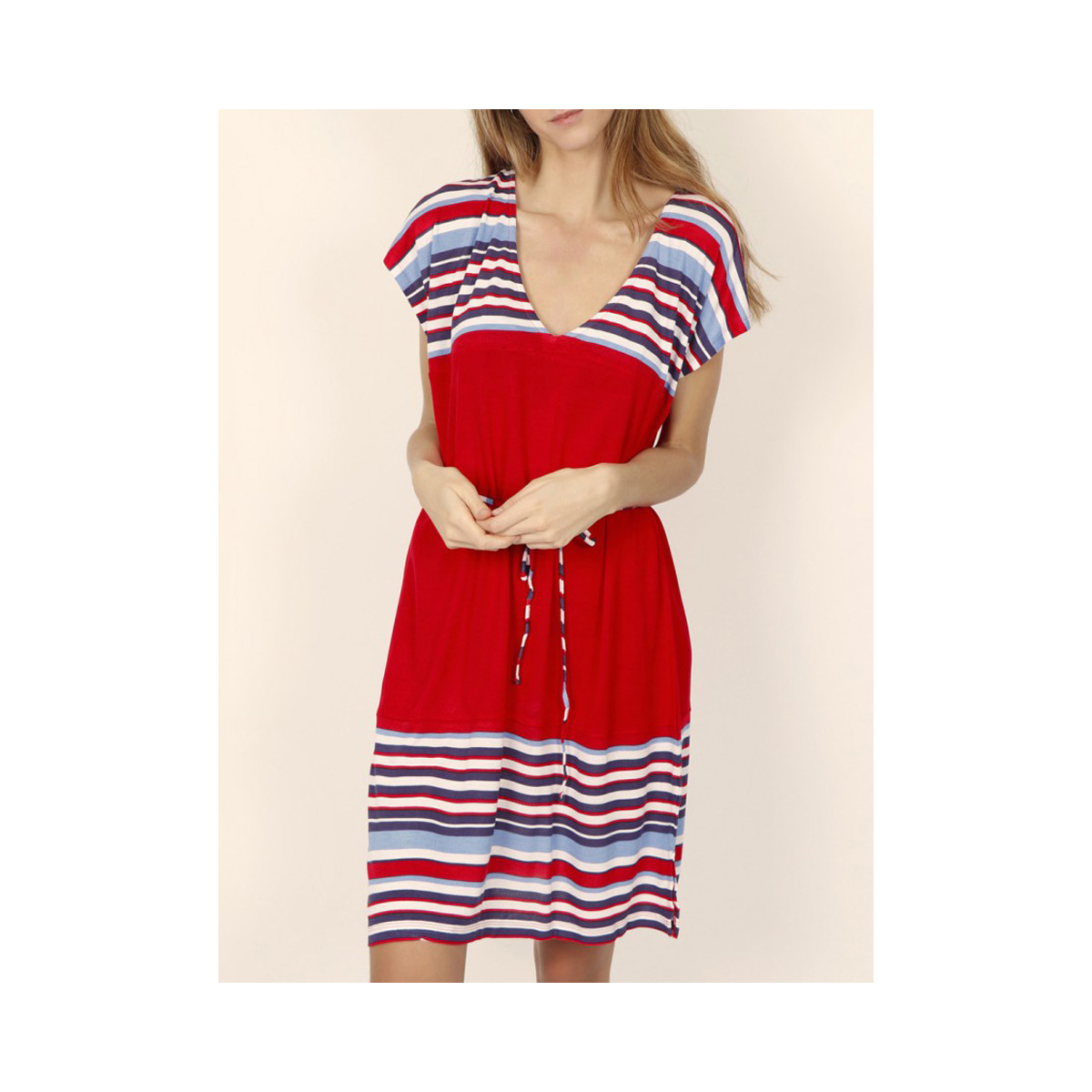 Textiel Dames Jurken Admas Zomerjurkje met korte mouwen Elegant Stripes rood Rood