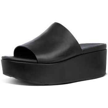 Schoenen Dames Leren slippers FitFlop ELOISE LEATHER WEDGES ALL BLACK Zwart