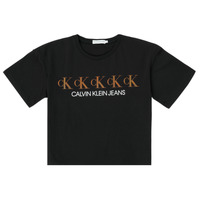 Textiel Meisjes T-shirts korte mouwen Calvin Klein Jeans CK REPEAT FOIL BOXY T-SHIRT Zwart