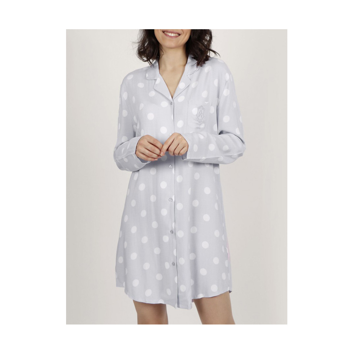 Textiel Dames Pyjama's / nachthemden Admas Nachtjapon met lange mouwen Klassiek Dots Grijs