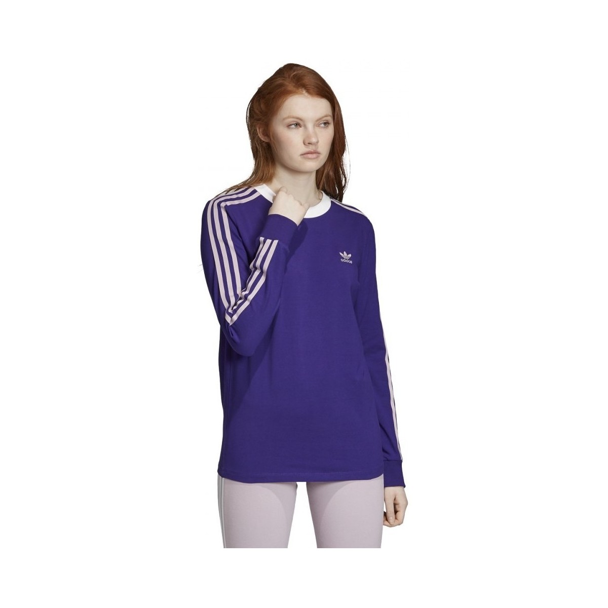 Textiel Dames T-shirts & Polo’s adidas Originals 3 Str Ls Tee Violet