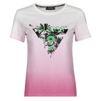 Textiel Dames T-shirts korte mouwen Guess SS CN PALMS TEE Roze / Multicolour