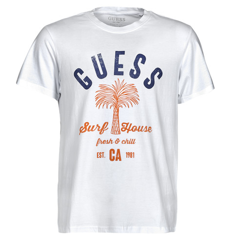 Textiel Heren T-shirts korte mouwen Guess SURF HOUSE CN SS TEE Wit / Blauw / Marine