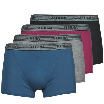 Ondergoed Heren Boxershorts Athena BASIC COTON  X4 Grijs / Bordeau / Blauw / Zwart