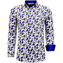 Textiel Heren Overhemden lange mouwen Tony Backer Luxe Gitaar Print Wit, Blauw