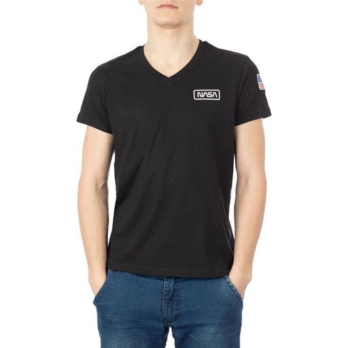 Textiel Heren T-shirts & Polo’s Nasa BASIC FLAG V NECK Zwart