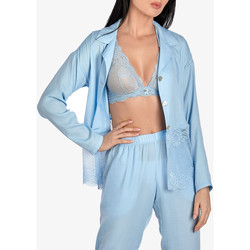 Textiel Dames Pyjama's / nachthemden Ajour Pyjamatop met lange mouwen Forget-Me-Not hemelsblauw Blauw