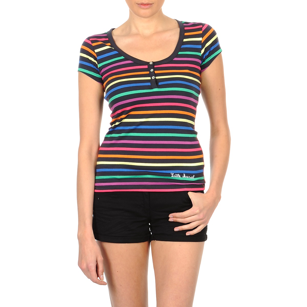 Textiel Dames T-shirts korte mouwen Little Marcel TATUM Zwart / Multicolour