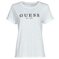 Textiel Dames T-shirts korte mouwen Guess ES SS GUESS 1981 ROLL CUFF TEE Wit