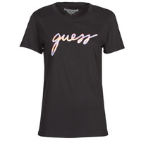 Textiel Dames T-shirts korte mouwen Guess SS SUNSET GRADIENT LOGO Zwart / Multicolour
