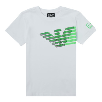Textiel Jongens T-shirts korte mouwen Emporio Armani EA7 THAMIA Wit / Groen