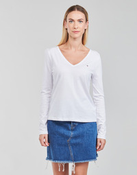 Textiel Dames T-shirts met lange mouwen Tommy Hilfiger REGULAR CLASSIC V-NK TOP LS Wit