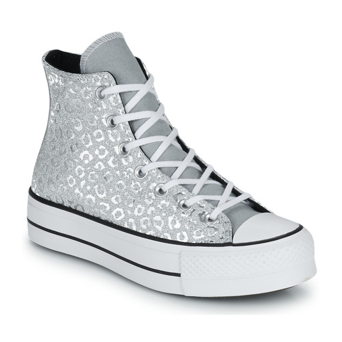 Schoenen Dames Hoge sneakers Converse CHUCK TAYLOR ALL STAR LIFT AUTHENTIC GLAM HI Zilver / Wit