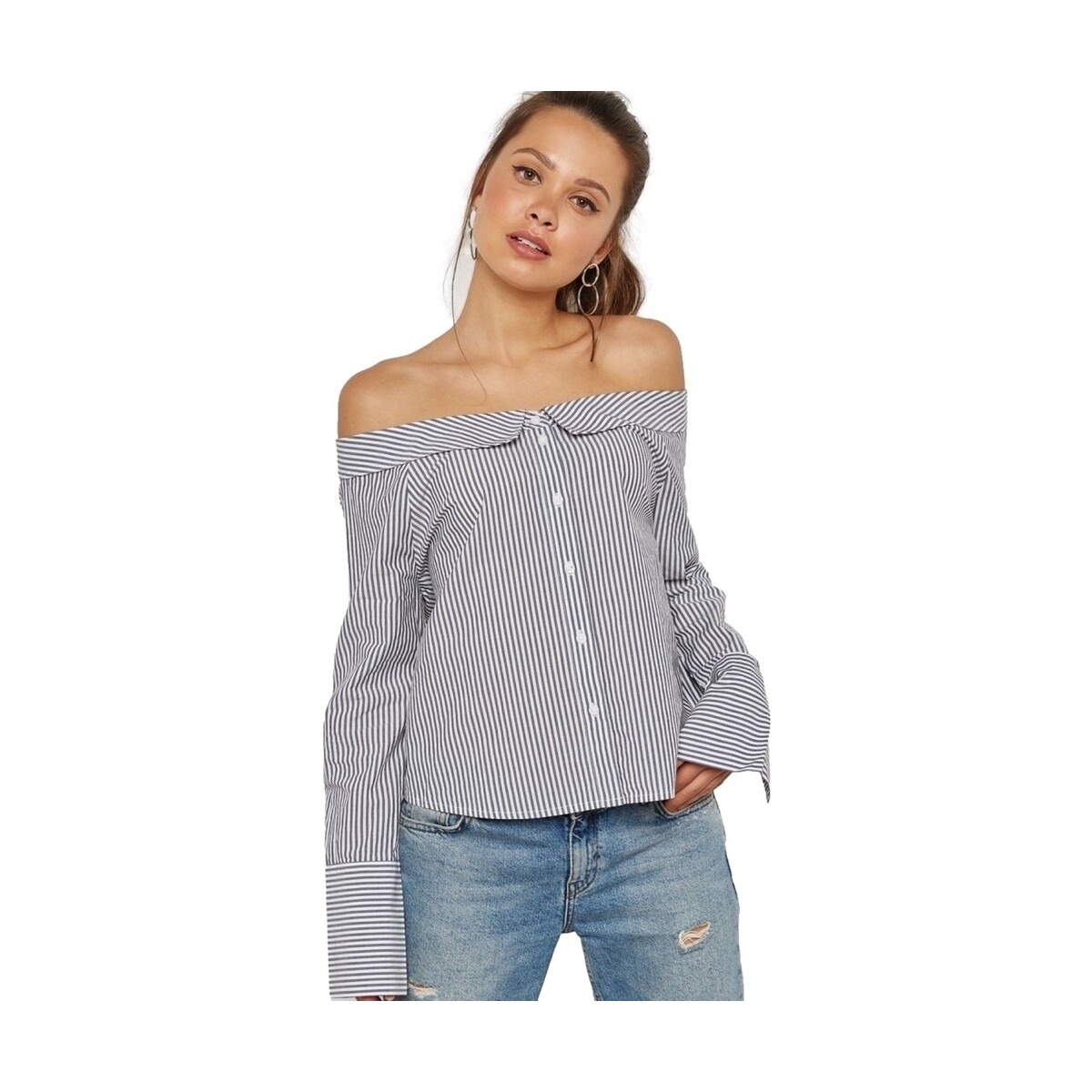 Textiel Dames Tops / Blousjes Only Off Shoulders Bambi Top - Bright White Night Sky Blauw
