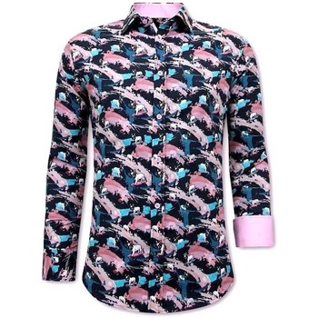 Textiel Heren Overhemden lange mouwen Tony Backer Luxe Satijn Rooze Blauw, Roze