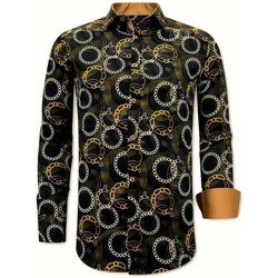 Textiel Heren Overhemden lange mouwen Tony Backer Luxe Satijn Print Zwart, Bruin
