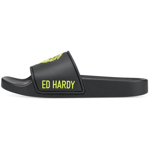 Schoenen Dames Teenslippers Ed Hardy Sexy beast sliders black-fluo yellow Zwart