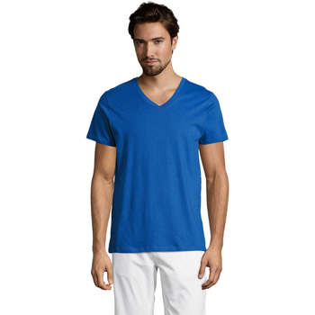 Textiel Heren T-shirts korte mouwen Sols Master camiseta hombre cuello pico Blauw