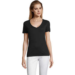 Textiel Dames T-shirts korte mouwen Sols MOTION camiseta de pico mujer Negro