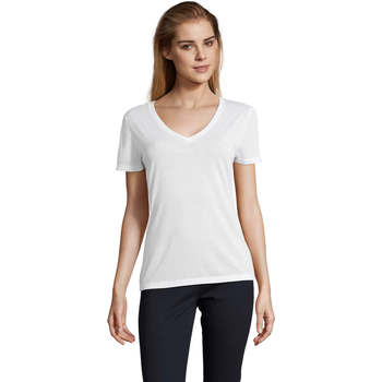 Textiel Dames T-shirts korte mouwen Sols MOTION camiseta de pico mujer Blanco