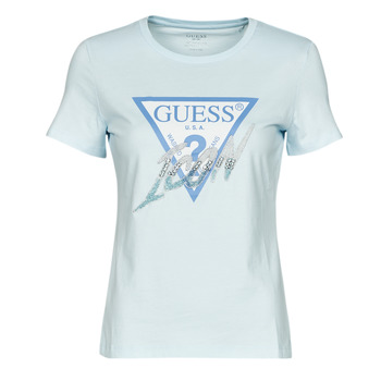 Textiel Dames T-shirts korte mouwen Guess SS CN ICON TEE Blauw