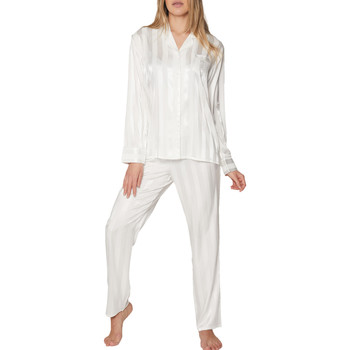 Textiel Dames Pyjama's / nachthemden Admas Pyjama shirt en broek Satin Stripes Wit