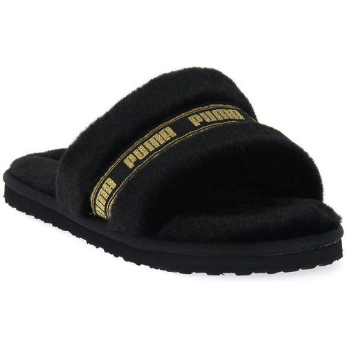 Schoenen Dames Leren slippers Puma 05 FLUFF BLACK Zwart