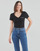 Textiel Dames T-shirts korte mouwen Calvin Klein Jeans MONOGRAM LOGO V-NECK TEE Zwart