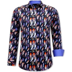 Textiel Heren Overhemden lange mouwen Tony Backer Satijn Vogel Veer Print Zwart, Blauw, Rood