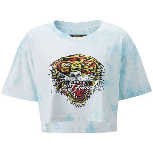 Textiel Dames T-shirts & Polo’s Ed Hardy Los tigre grop top turquesa Blauw