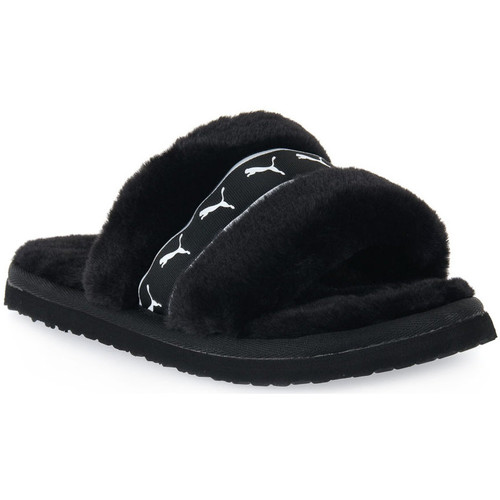 Schoenen Dames Leren slippers Puma 01 FLUFF REMIX Zwart