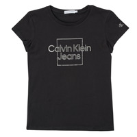Textiel Meisjes T-shirts korte mouwen Calvin Klein Jeans METALLIC BOX SLIM FIT T-SHIRT Zwart