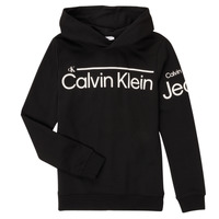 Textiel Jongens Sweaters / Sweatshirts Calvin Klein Jeans INSTITUTIONAL LINED LOGO HOODIE Zwart