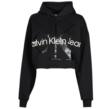 Textiel Dames Sweaters / Sweatshirts Calvin Klein Jeans GLOSSY MONOGRAM HOODIE Zwart