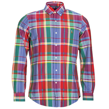 Textiel Heren Overhemden lange mouwen Polo Ralph Lauren CUBDPPCS-LONG SLEEVE-SPORT SHIRT Madras / Rood / Blauw / Multi