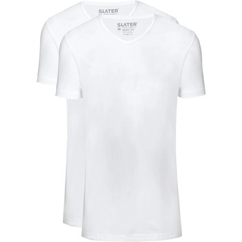 Textiel Heren T-shirts & Polo’s Slater 2-pack T-shirt Basic Extra Lang V-neck Wit Wit