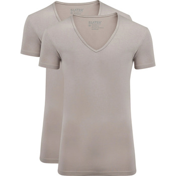 Textiel Heren T-shirts & Polo’s Slater 2-pack Stretch T-shirt V-hals Huidskleur Beige
