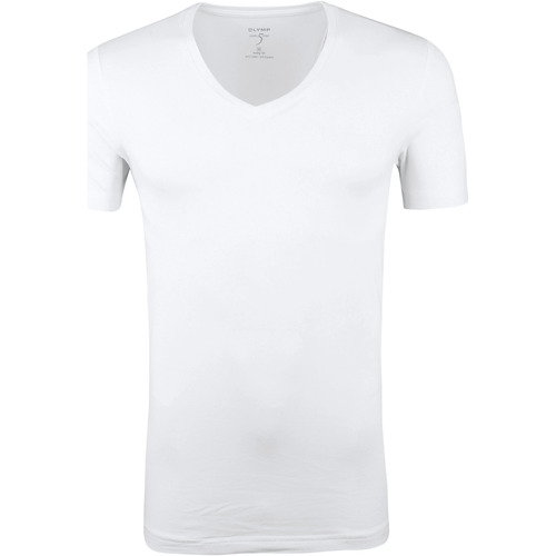 Textiel Heren T-shirts & Polo’s Olymp T-Shirt Diepe V-Hals Stretch Wit