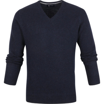 Suitable Lamswol Trui V-Col Donkerblauw Blauw
