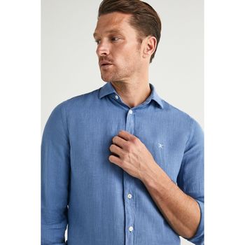 Hackett Overhemd Garment Dyed Blauw Blauw