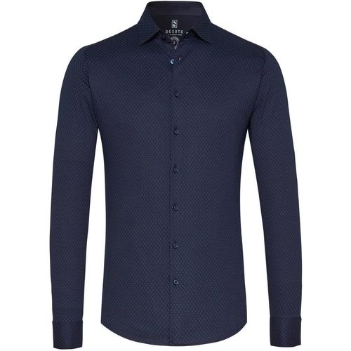 Textiel Heren Overhemden lange mouwen Desoto Overhemd Kent Grafische Print Donkerblauw Blauw