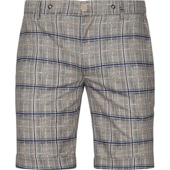 Textiel Heren Broeken / Pantalons Blue Industry Short Jim Beige Geruit Grijs