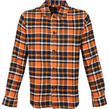 Textiel Heren Vesten / Cardigans Knowledge Cotton Apparel Overshirt Ruit Oranje Blauw