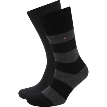Ondergoed Heren Socks Tommy Hilfiger 2-Pack Sokken Streep Uni Zwart Grijs
